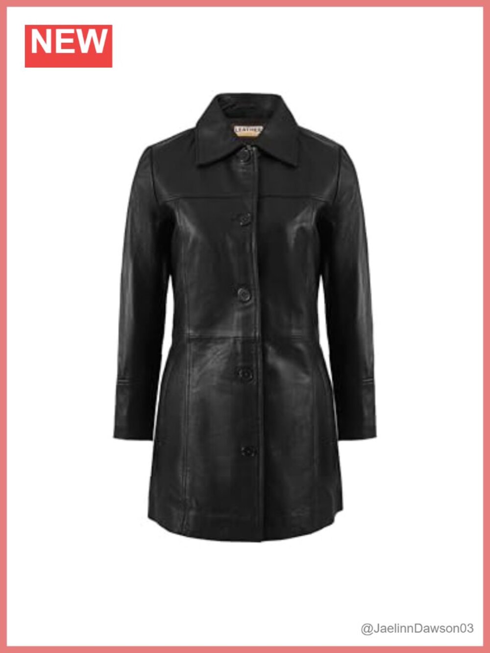 Lambskin Leather Car Coat 3/4 Length Button Front Overcoat